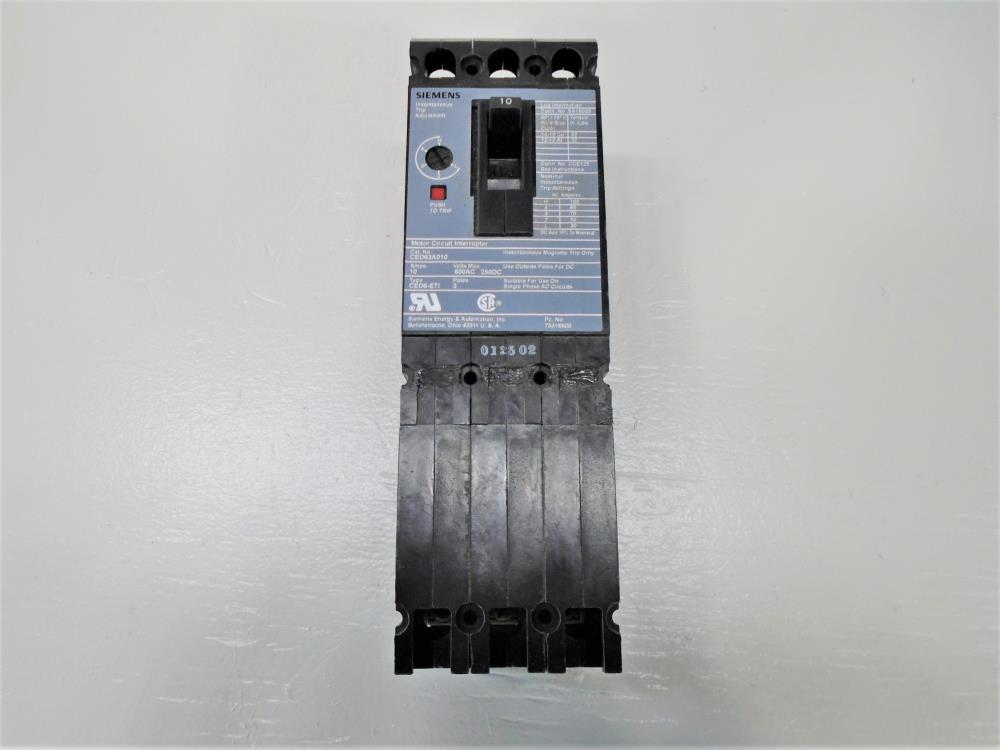 Siemens I-T-E Motor Circuit Interrupter, 600 VAC, 3-Pole, 10 Amp, CED63A010